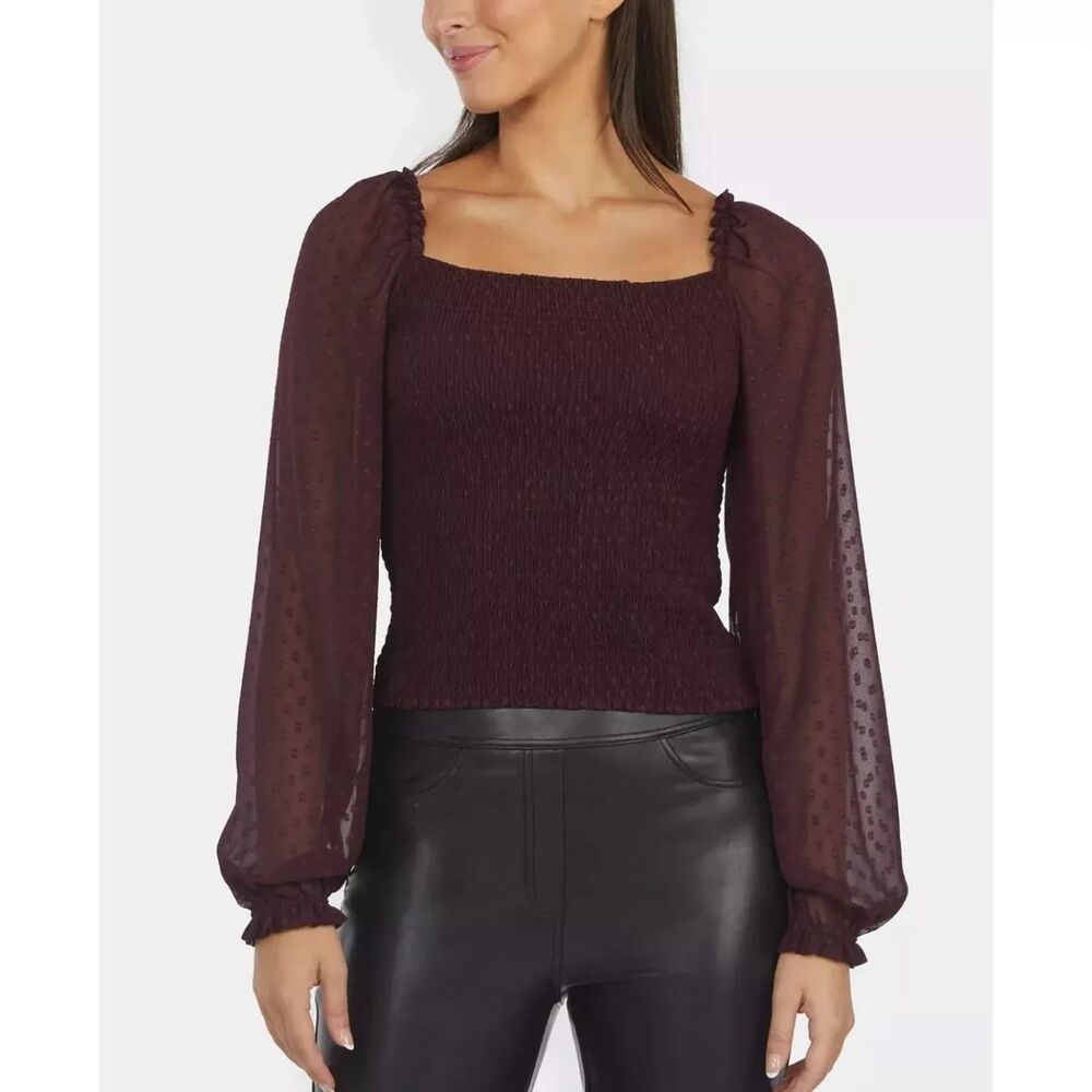 Laundry By Shelli Segal NWT Cropped Top M Puffy Sheer Sleeve Black Evening